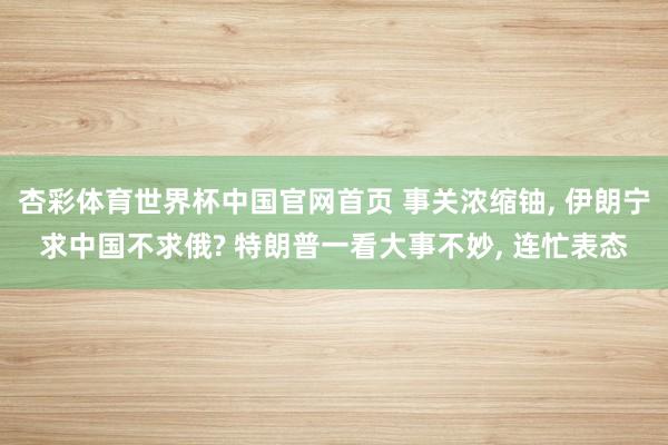 杏彩体育世界杯中国官网首页 事关浓缩铀, 伊朗宁求中国不求俄? 特朗普一看大事不妙, 连忙表态