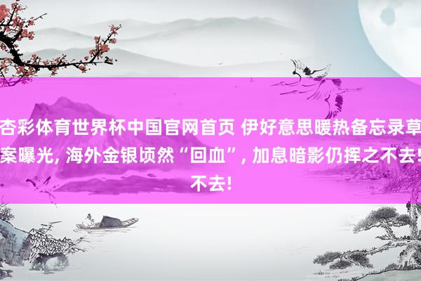 杏彩体育世界杯中国官网首页 伊好意思暖热备忘录草案曝光, 海外金银顷然“回血”, 加息暗影仍挥之不去!