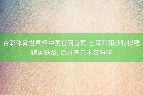杏彩体育世界杯中国官网首页 土耳其和沙特拟建跨国铁路， 绕开霍尔木兹海峡